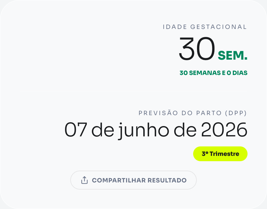 Exemplo de calculadora gestacional: semanas de gravidez e data provável do parto