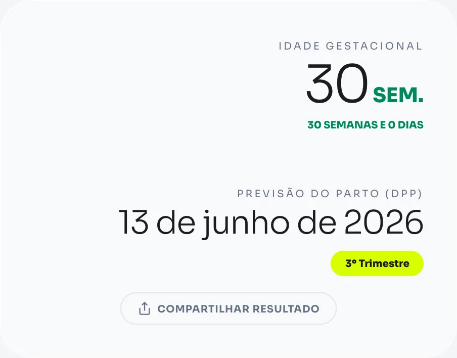 Exemplo de calculadora gestacional: semanas de gravidez e data provável do parto