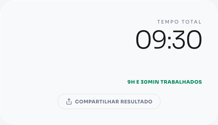 Exemplo de calculadora de horas: intervalo das 08:00 às 17:30, resultado 9 horas e 30 minutos