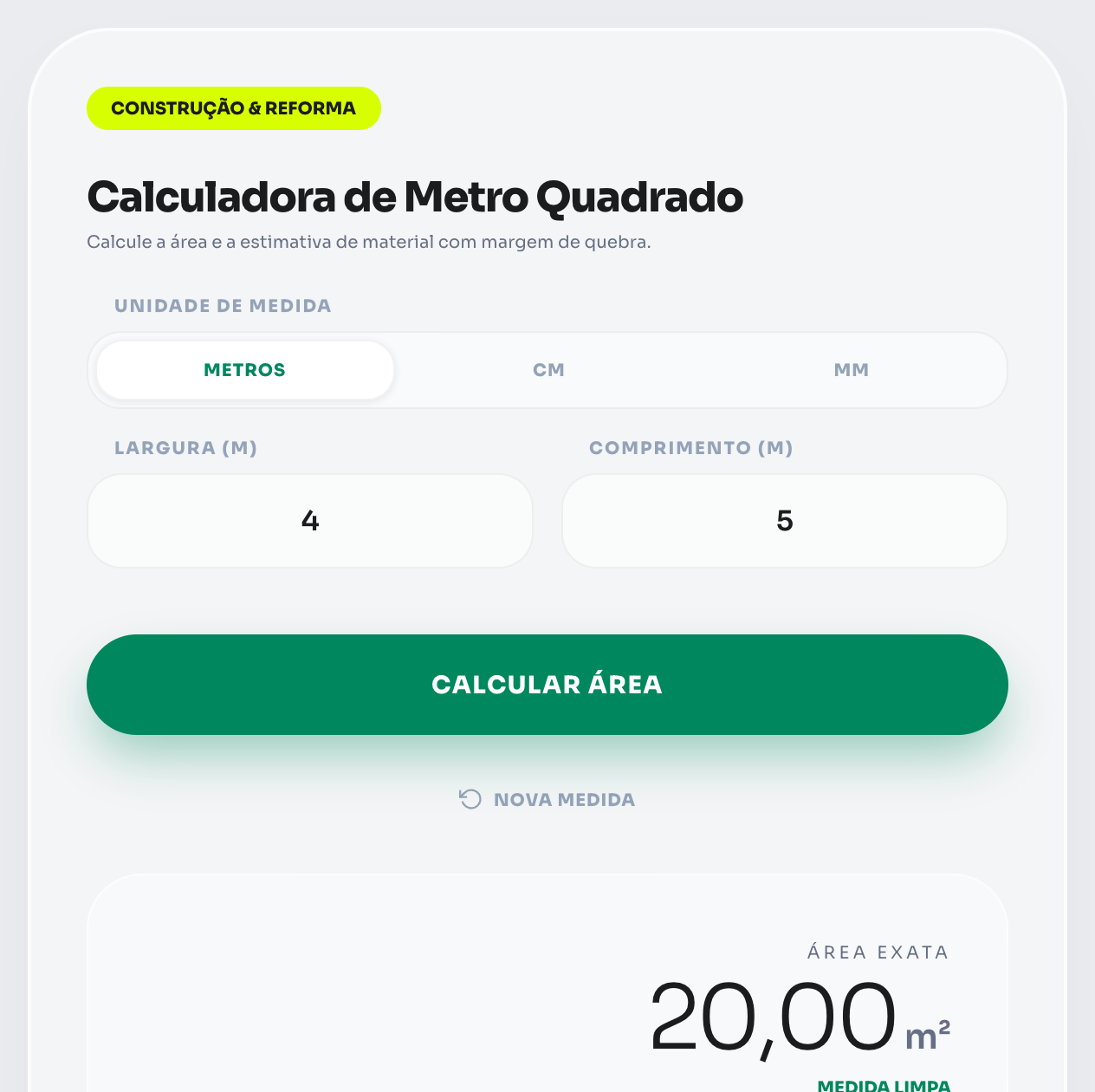 Calculadora de Metro Quadrado — Retângulo, Triângulo e Círculo